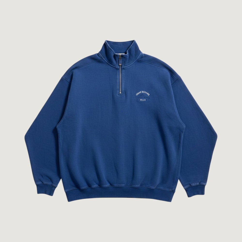 Tommy Bahama Relaxed Mens Blue Pigment Dyed Quarter Zip Pullover Sailfish Logo